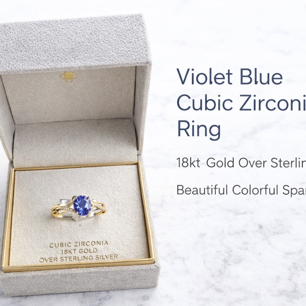 Violet Blue Cubic Zirconia Ring in Gold and Silver
